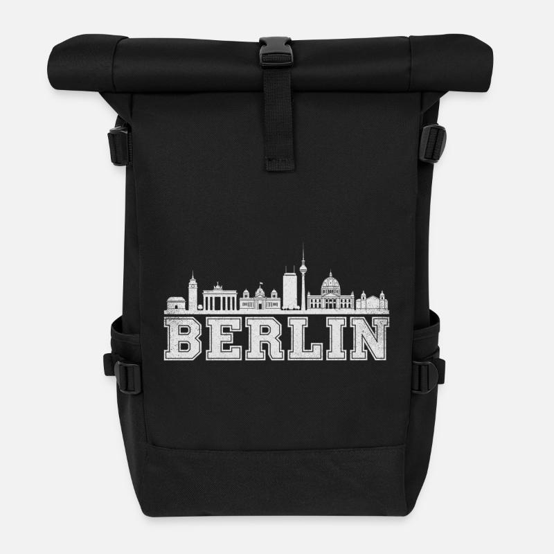 Berlin Skyline Retro  - Rolltop Rucksack - Schwarz