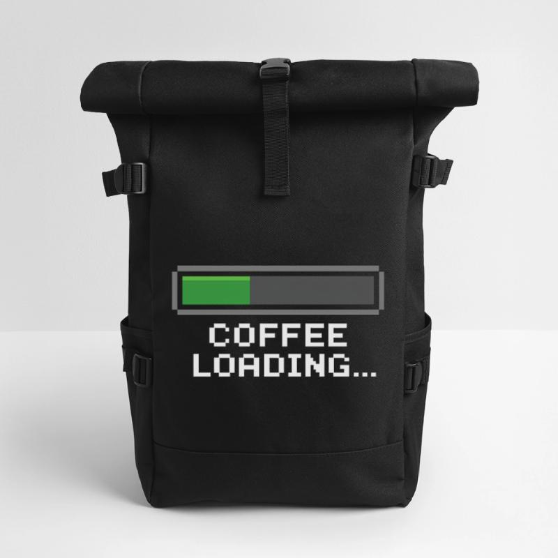 Coffee Loading Bar Pixel Roll Top Backpack