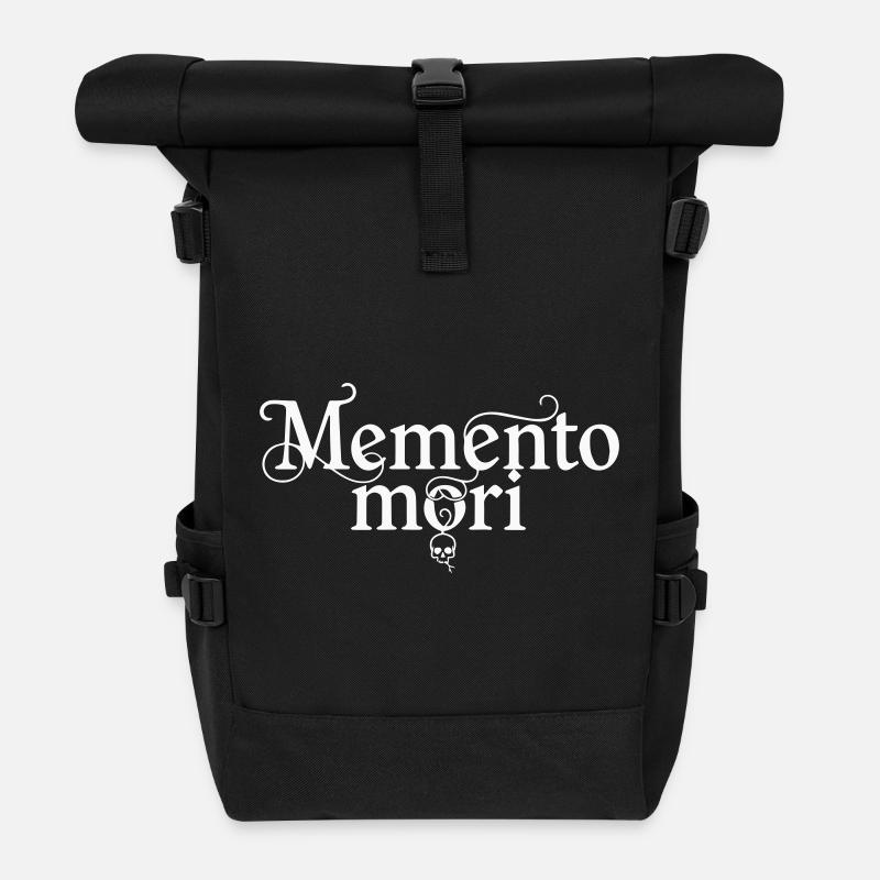 Memento Mori - Latin Quote Skull White - Roll Top Backpack - black