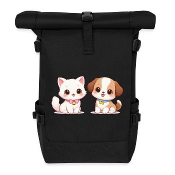 Dog Cat Comic - Roll Top Backpack - black - Front