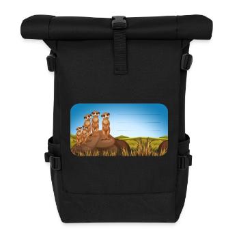 Buchaufkleber Erdmännchen am Felsen in der Savanne - Rolltop Rucksack - Schwarz - Vorne
