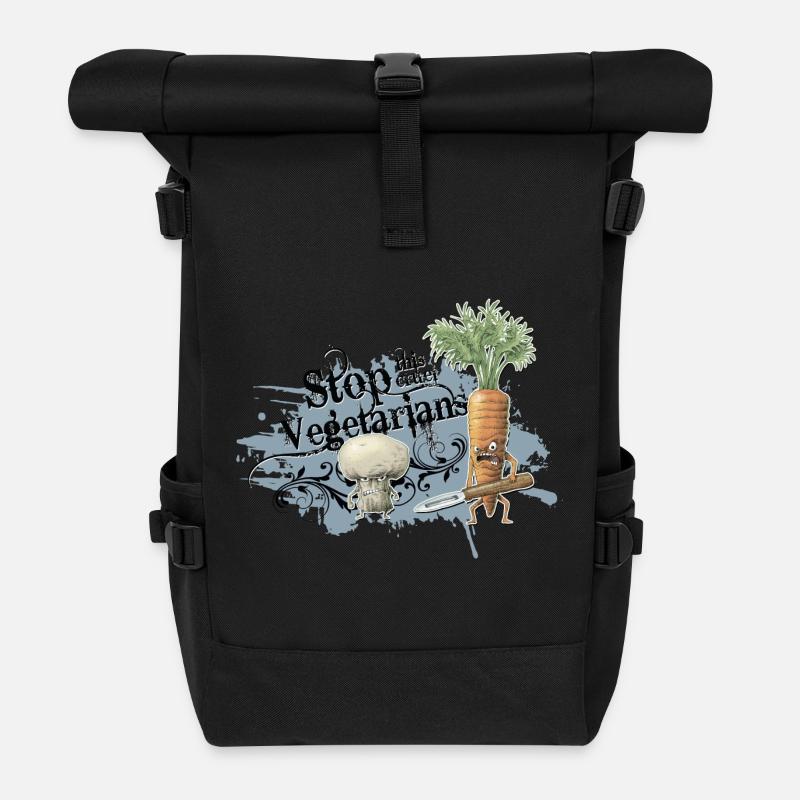 shirt motiv gemüse stop vegetarians blaugrau - Rolltop Rucksack - Schwarz