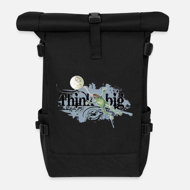 shirt motif frog moon positive think big blue-gray - Roll Top Backpack - black