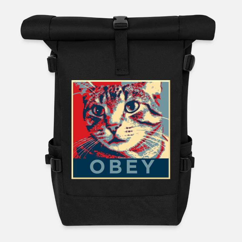 Obey the Cat! - Roll Top Backpack - black