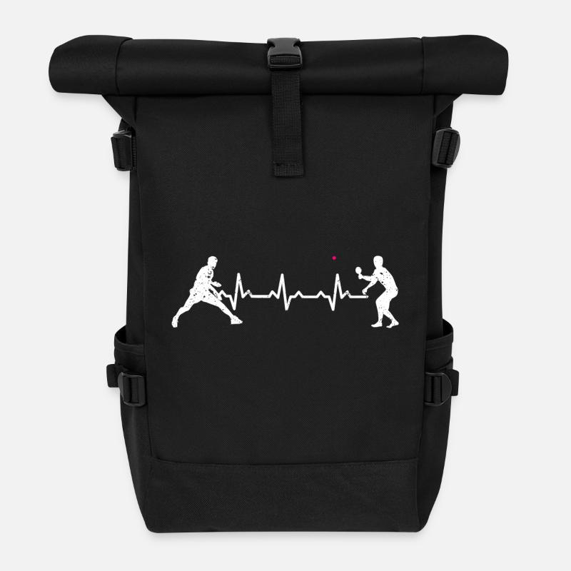 Tennis de table cadeau rythme cardiaque passe-temps de tennis - Sac à dos roll top - noir