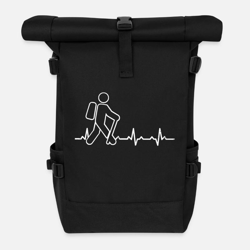 Wandern Herzschlag Wanderlust wanderer gehen berg - Rolltop Rucksack - Schwarz