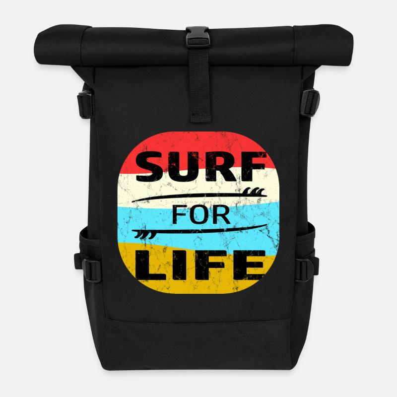 Surfeur, surfer, surf, mer, lac, vagues, vacances, cadeau - Sac à dos roll top - noir