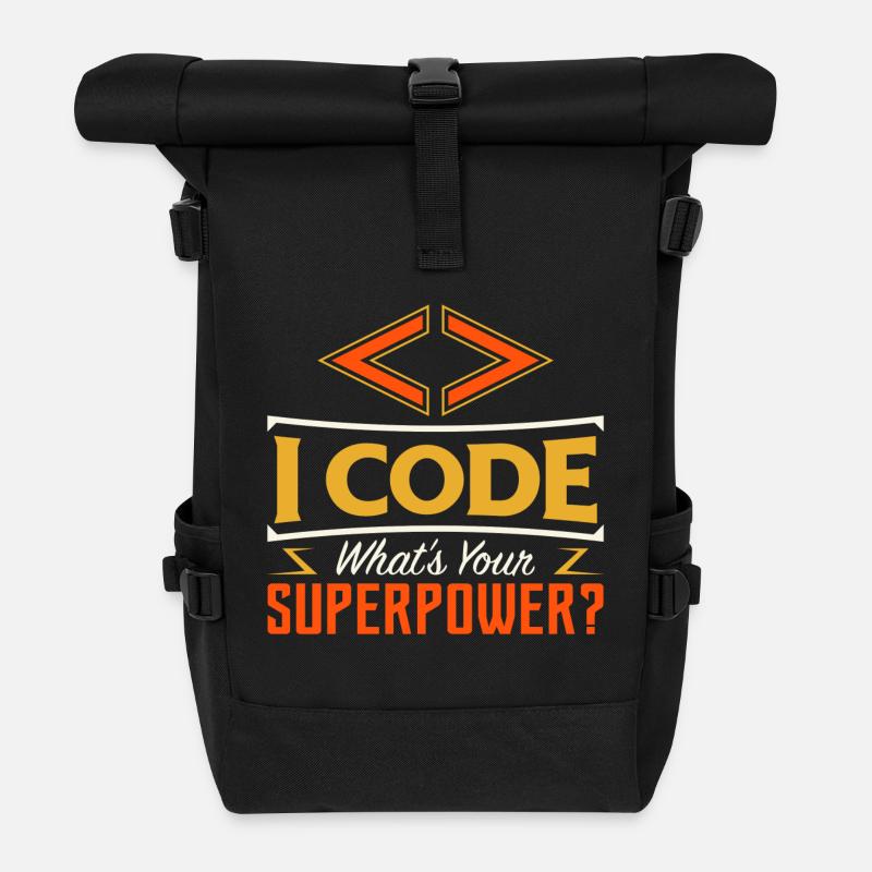 I code what's your superpower ? - Roll Top Backpack - black