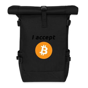 I accept Bitcoins (schwarze Schrift) - Rolltop Rucksack - Schwarz - Vorne