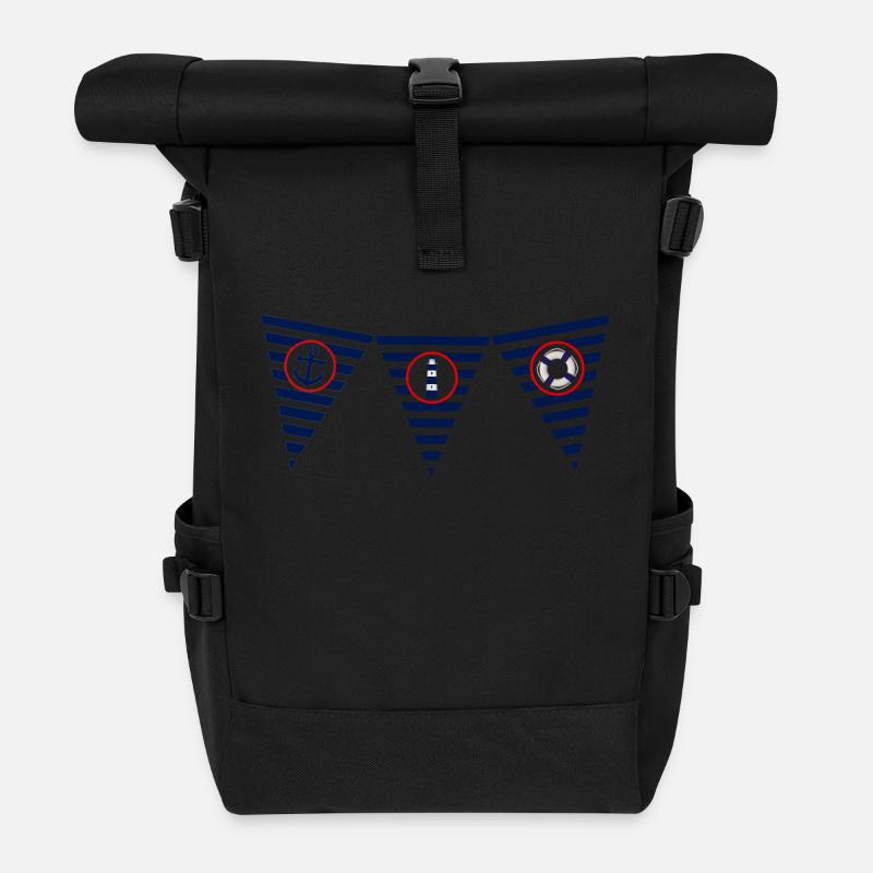 maritim, Meer, Leuchtturm, Flagge, wimpel - Rolltop Rucksack - Schwarz