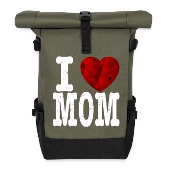 I love Mom T Shirt Geschenk Rubin Herz mama - Rolltop Rucksack - Olive/Schwarz - Vorne