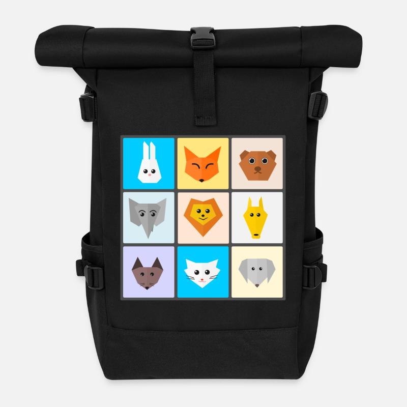 Bunte Tiermischung mit Lieblingstieren - Rolltop Rucksack - Schwarz