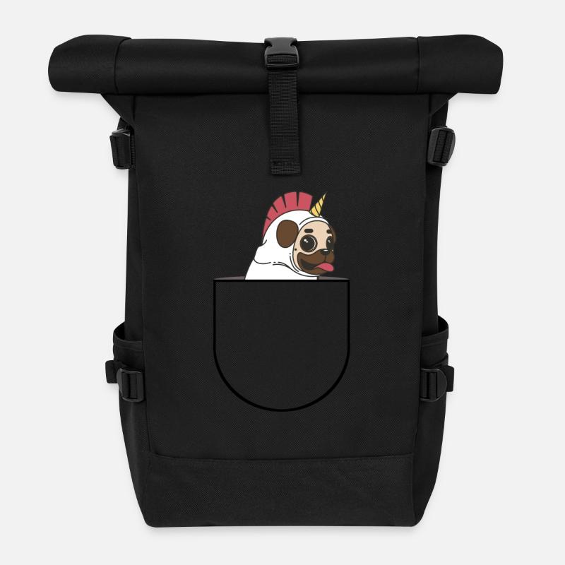 Hund in Einhorn Kostüm in Bauchtasche Geschenk - Rolltop Rucksack - Schwarz