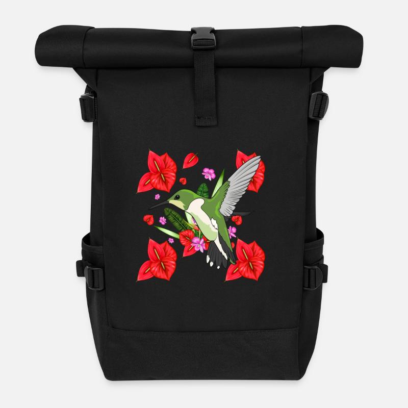 uccelli e tulipani - Zaino Rolltop - nero