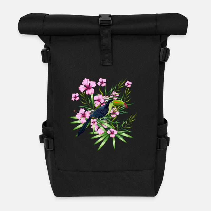 bird and gumamela - Rolltop Rucksack - Schwarz