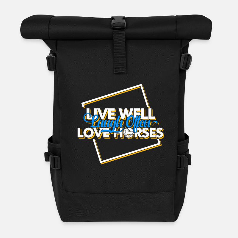 Live well-laugh often-love horses T-shirt - Roll Top Backpack - black