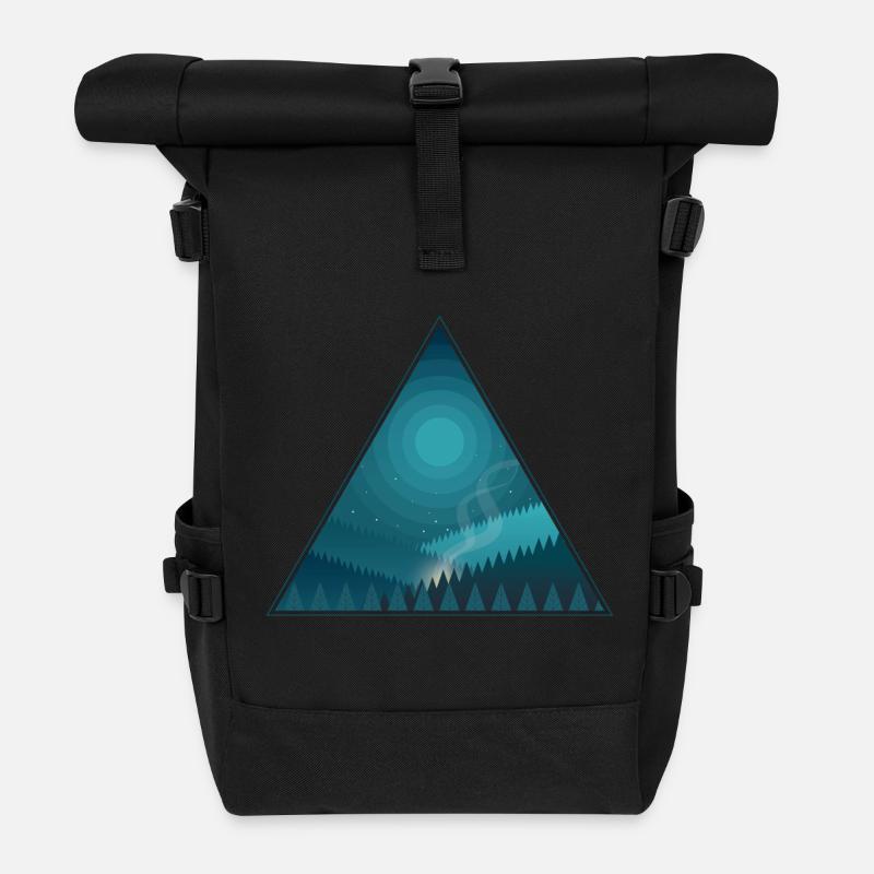 Dreieck Nacht Lagerfeuer bei Vollmond im Wald - Rolltop Rucksack - Schwarz