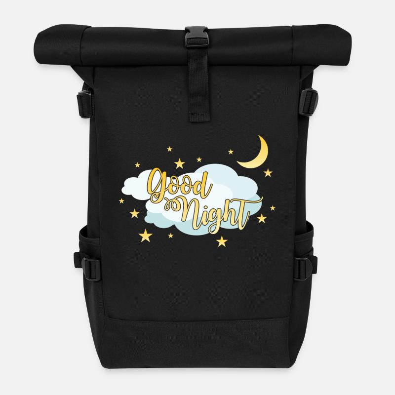 Gute Nacht Schlaf T shirt mit Mond und Sternen - Rolltop Rucksack - Schwarz