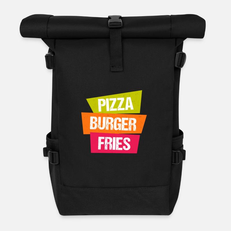 Pizza Burger Pommes - Rolltop Rucksack - Schwarz