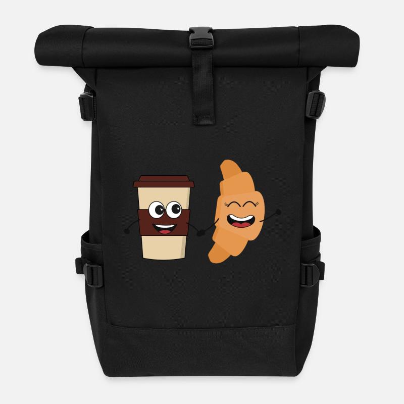Café et un croissant - Sac à dos roll top - noir
