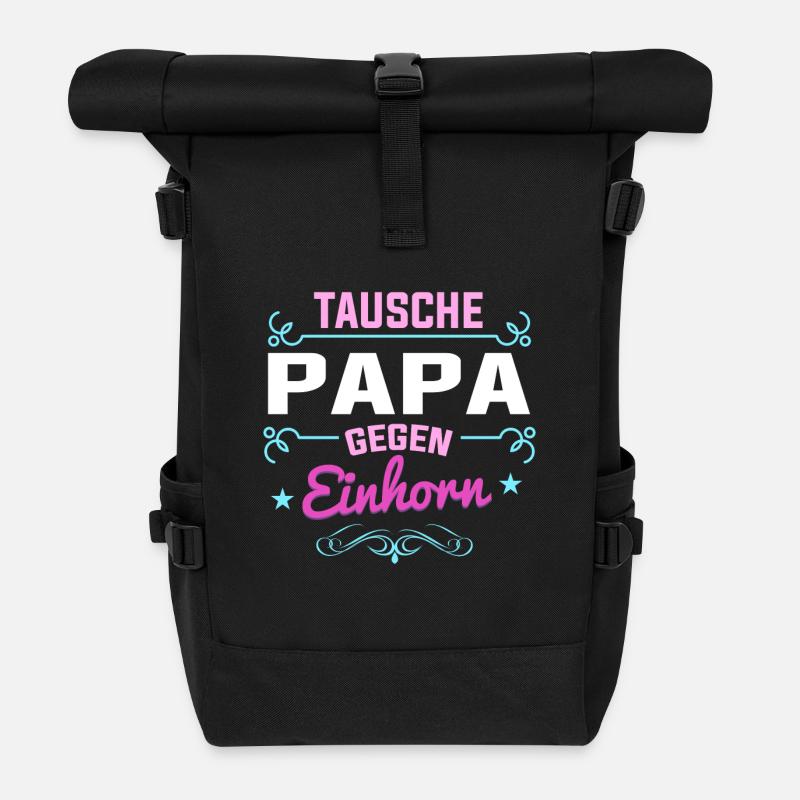 Tausche Papa gegen Einhorn - Rolltop Rucksack - Schwarz