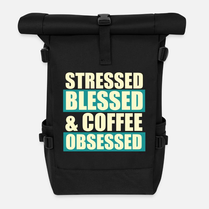 Stressed blessed - Roll Top Backpack - black