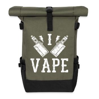 I vape - für Vaper / Dampfer / E-Zigaretten - Rolltop Rucksack - Olive/Schwarz - Vorne