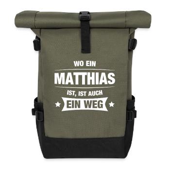 MATTHIAS Spruch Geschenkidee Geburtstag Witzig - Rolltop Rucksack - Olive/Schwarz - Vorne