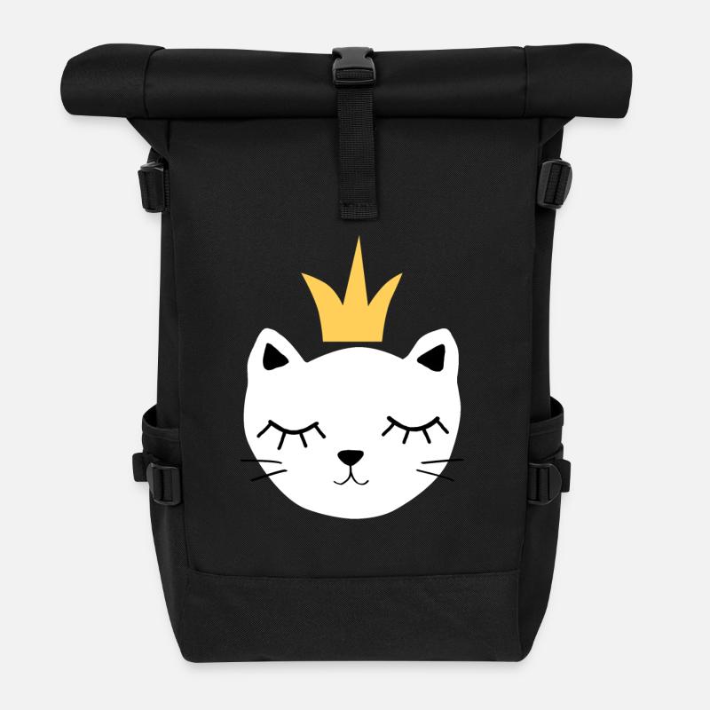 chat blanc avec couronne - Sac à dos roll top - noir