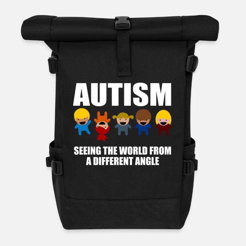 Autism Awareness Gift T-shirt - Roll Top Backpack - black