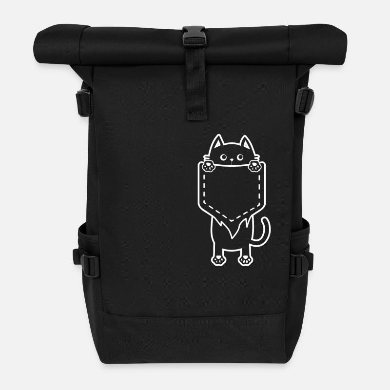 Cute Cat Pocket Cat Lover Gift - Rolltop Rucksack - Schwarz