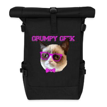 Cute Grumpy Geek Cat Gift - Roll Top Backpack - black - Front