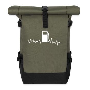 Heartbeat Tankstelle T-Shirt Tankwart Geschenk - Rolltop Rucksack - Olive/Schwarz - Vorne