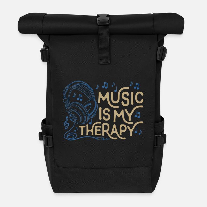 Die Musik ist meine Therapy Leben - Rolltop Rucksack - Schwarz
