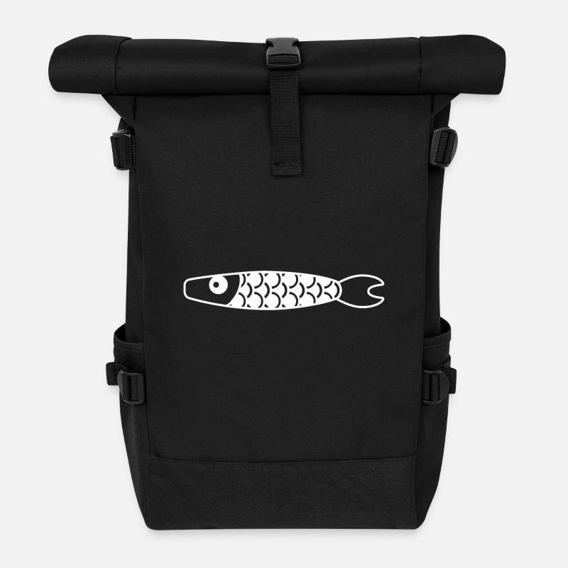 fish - Roll Top Backpack - black