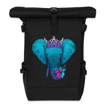Elephant with flowers and crown - Roll Top Backpack - black - Front