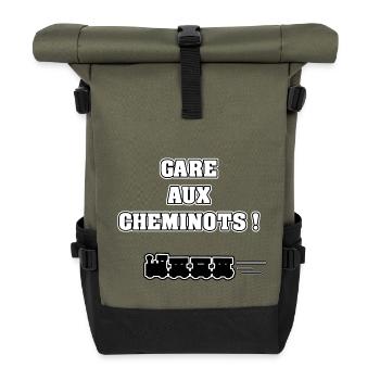 GARE AUX CHEMINOTS !-JEUX DE MOTS - FRANCOIS VILLE - Sac à dos roll top - olive/noir - Devant