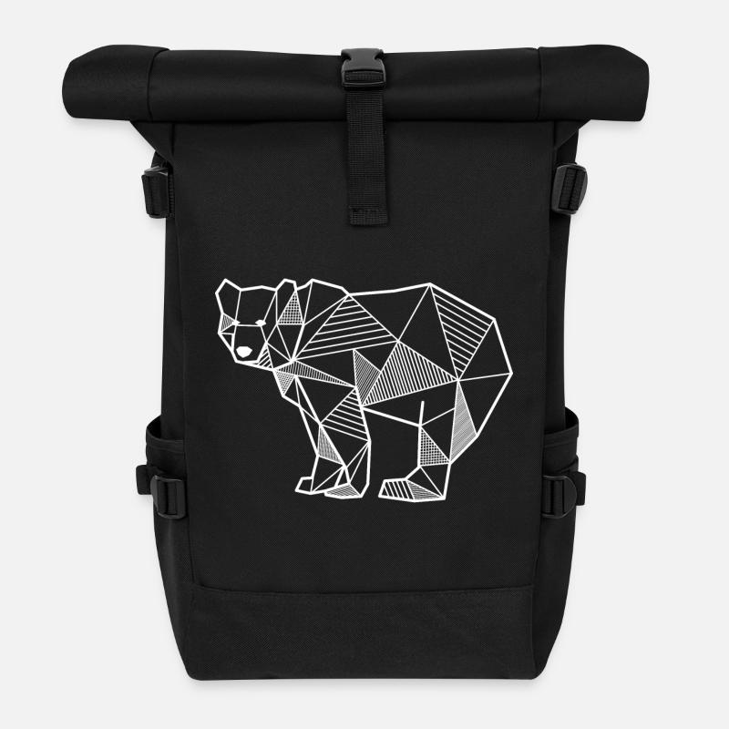 Bear geometric gift idea bear animal triangle - Roll Top Backpack - black