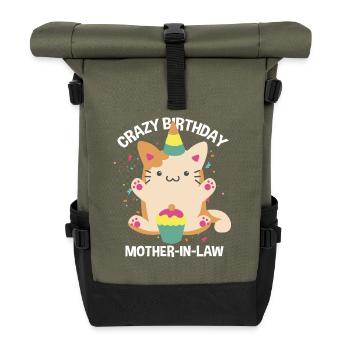 Funny Crazy Birthday Mother-In-Law - Roll Top Backpack - olive/black - Front