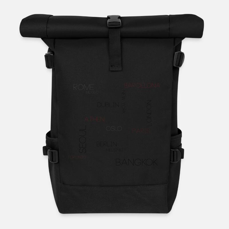 Shirt mit Städtenamen! - Rolltop Rucksack - Schwarz
