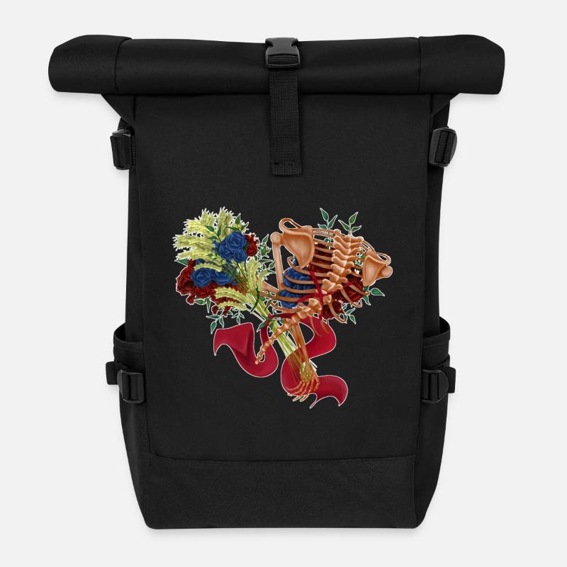 floraler Rücken (bis) - Rolltop Rucksack - Schwarz