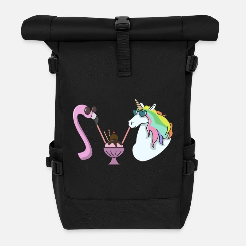 Flamingo Einhorn Eisbecher Geschenk Sommer Eis - Rolltop Rucksack - Schwarz