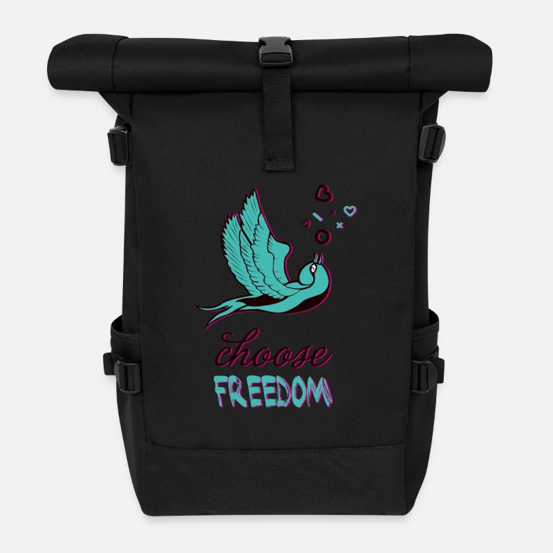 choose freedom, swallow, freedom, bird, freedom - Roll Top Backpack - black