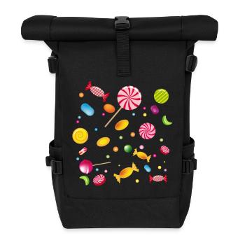 Eine Menge Süßigkeiten,Bonbons,Lollis und Kaugummi - Rolltop Rucksack - Schwarz - Vorne