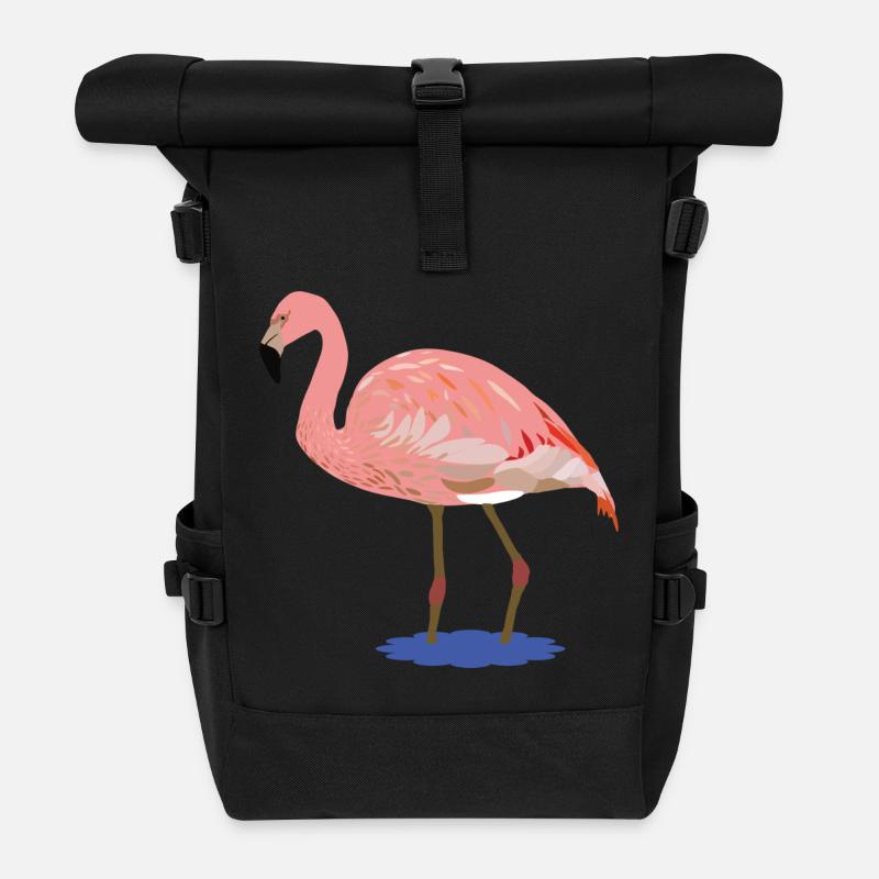Flora Flamingo - Sac à dos roll top - noir