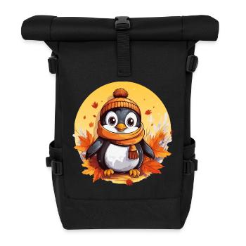 Pinguin im Herbst: Laub & Sonnenuntergang - Rolltop Rucksack - Schwarz - Vorne