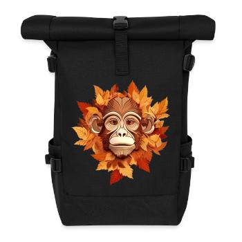 Herbstliches Schimpansen-Design: Buntes Laub und - Rolltop Rucksack - Schwarz - Vorne