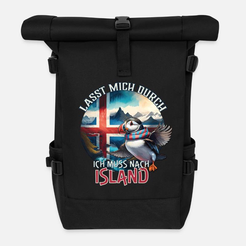 Island - lasst mich durch - Papageientaucher - Rolltop Rucksack - Schwarz