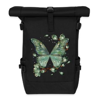 Butterfly wings in greenish watercolors - Roll Top Backpack - black - Front
