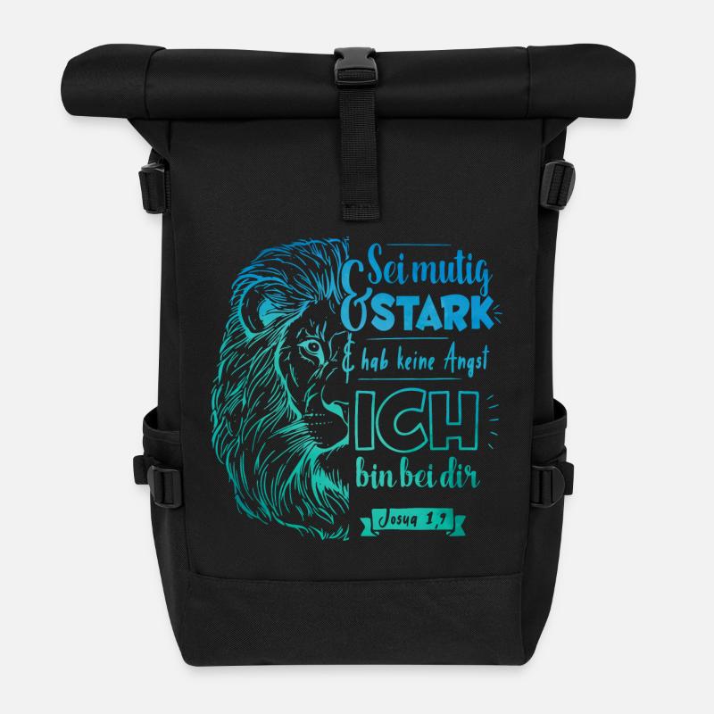Josua 1 9 - Sei mutig und stark - Rolltop Rucksack - Schwarz